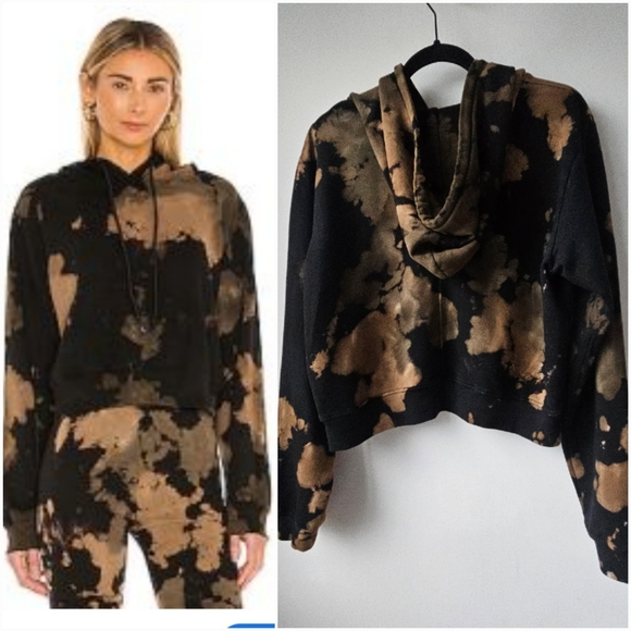 Cotton Citizen Tops - Cotton Citizen Black Brown Hues Tie-Dye Cropped Hooded Sweatshirt